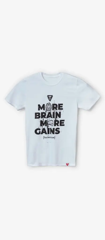 Camiseta blanca frase “More Brain More Gains”