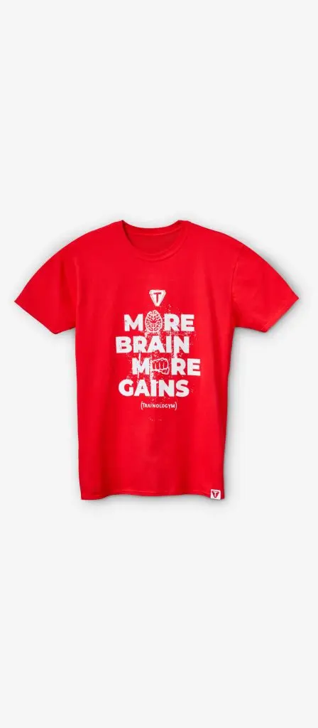 Camiseta roja frase “More Brain More Gains”